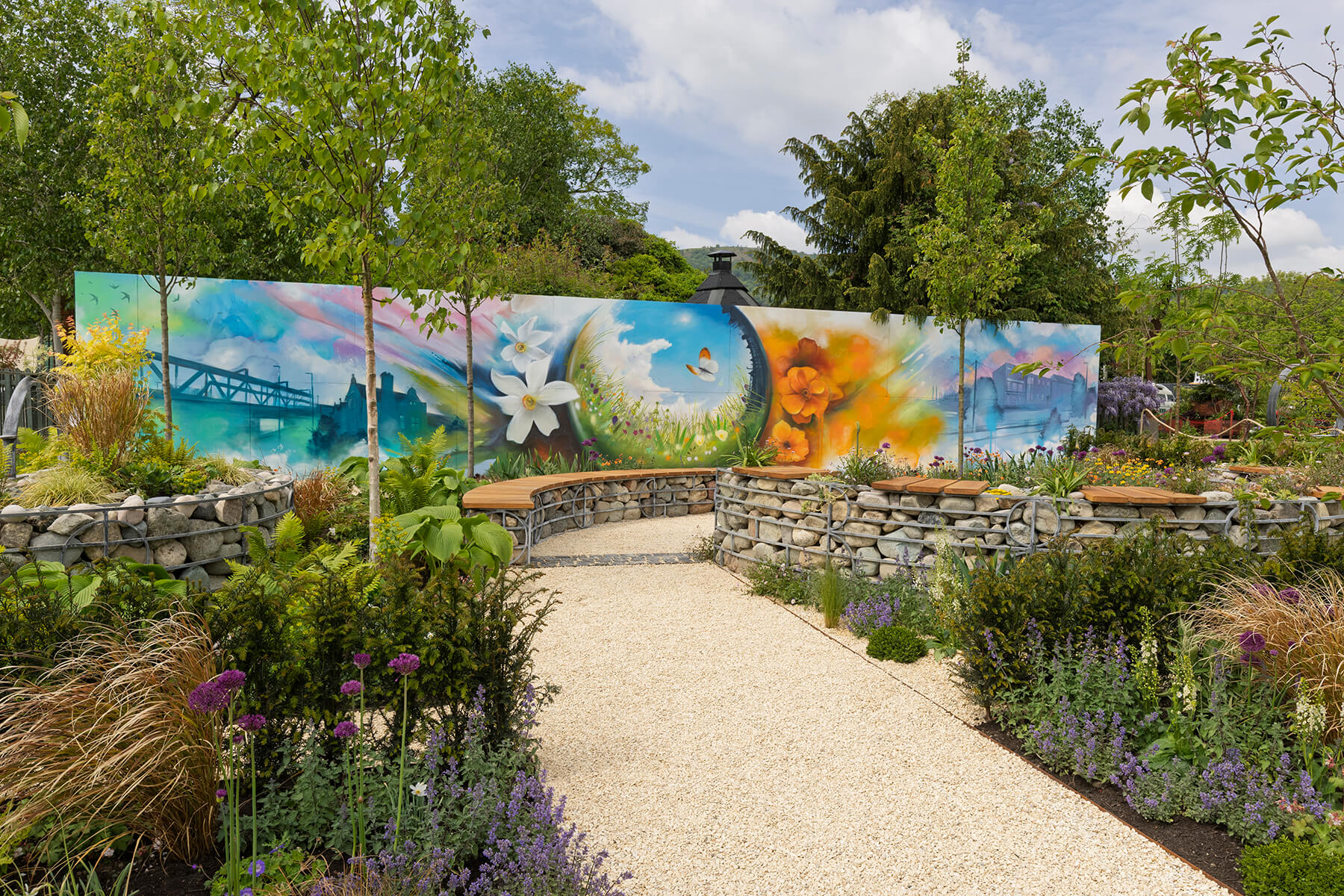 The Greening Maindee Gateway Garden, an RHS Malvern show garden relocated to an urban site in Newport. Designed by April House – Award Winning Cotswolds Garden Design